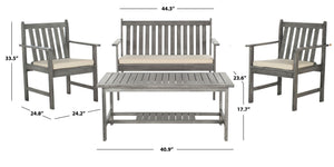 Safavieh BURBANK 4-Piece Outdoor Seating Set with Weather-Resistant Cushions for Stylish Patio Living Grey / Beige PAT7006B