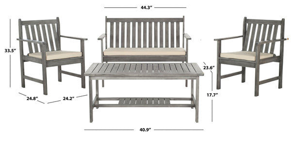 Safavieh BURBANK 4-Piece Outdoor Seating Set with Weather-Resistant Cushions for Stylish Patio Living Grey / Beige PAT7006B