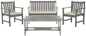 Safavieh BURBANK 4-Piece Outdoor Seating Set with Weather-Resistant Cushions for Stylish Patio Living Grey / Beige PAT7006B