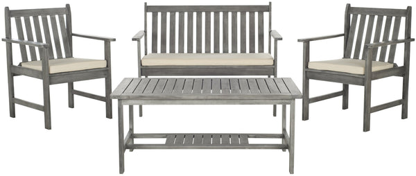 Safavieh BURBANK 4-Piece Outdoor Seating Set with Weather-Resistant Cushions for Stylish Patio Living Grey / Beige PAT7006B