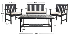 Safavieh BURBANK 4-Piece Outdoor Seating Set with Weather-Resistant Cushions for Stylish Patio Living Black / Beige PAT7006C