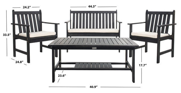 Safavieh BURBANK 4-Piece Outdoor Seating Set with Weather-Resistant Cushions for Stylish Patio Living Black / Beige PAT7006C