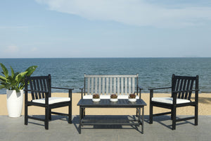 Safavieh BURBANK 4-Piece Outdoor Seating Set with Weather-Resistant Cushions for Stylish Patio Living Black / Beige PAT7006C