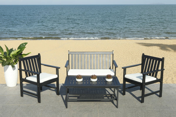 Safavieh BURBANK 4-Piece Outdoor Seating Set with Weather-Resistant Cushions for Stylish Patio Living Black / Beige PAT7006C