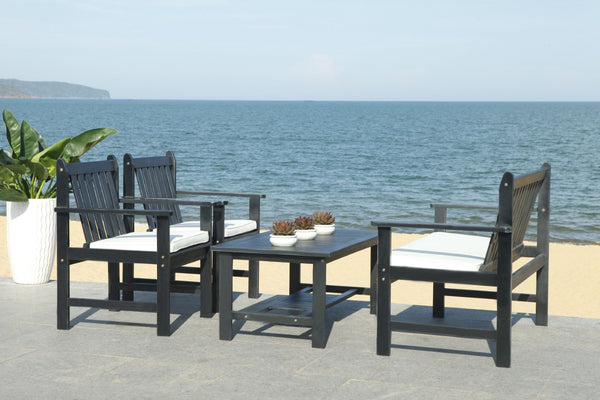 Safavieh BURBANK 4-Piece Outdoor Seating Set with Weather-Resistant Cushions for Stylish Patio Living Black / Beige PAT7006C