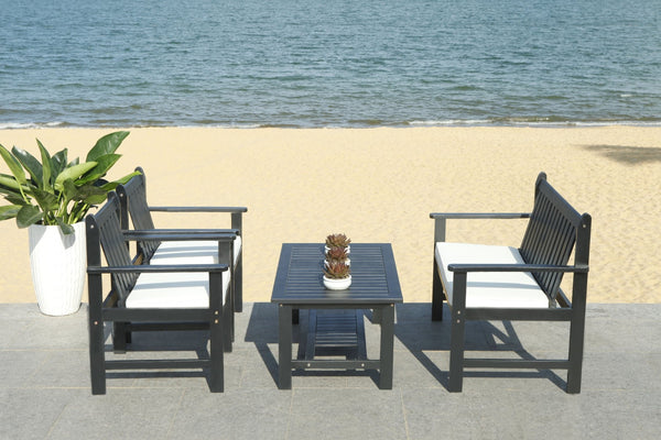 Safavieh BURBANK 4-Piece Outdoor Seating Set with Weather-Resistant Cushions for Stylish Patio Living Black / Beige PAT7006C