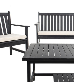 Safavieh BURBANK 4-Piece Outdoor Seating Set with Weather-Resistant Cushions for Stylish Patio Living Black / Beige PAT7006C