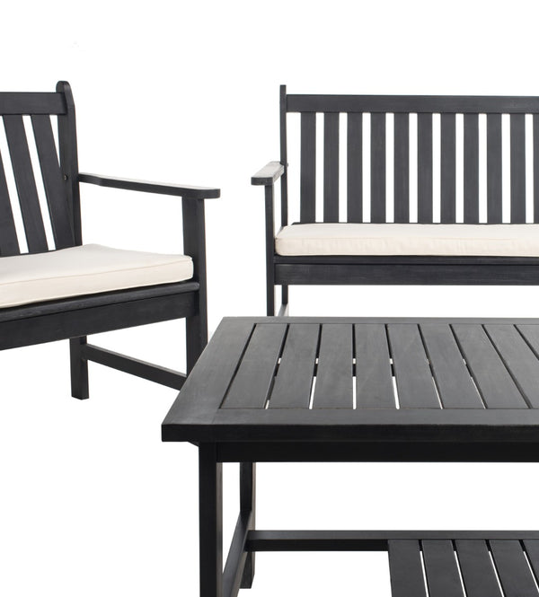 Safavieh BURBANK 4-Piece Outdoor Seating Set with Weather-Resistant Cushions for Stylish Patio Living Black / Beige PAT7006C