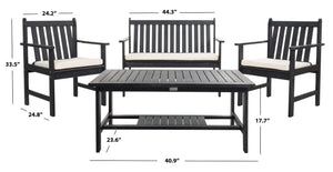 Safavieh BURBANK 4-Piece Outdoor Seating Set with Weather-Resistant Cushions for Stylish Patio Living Black / Beige PAT7006C
