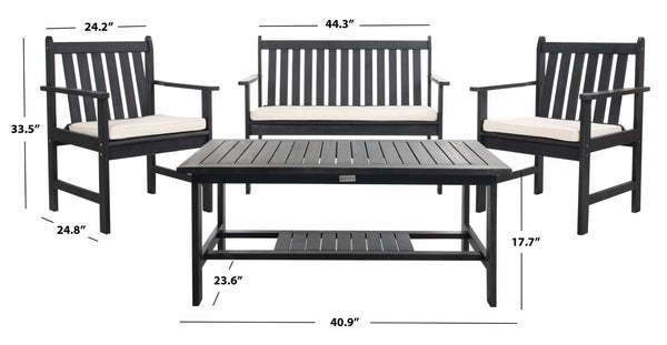 Safavieh BURBANK 4-Piece Outdoor Seating Set with Weather-Resistant Cushions for Stylish Patio Living Black / Beige PAT7006C
