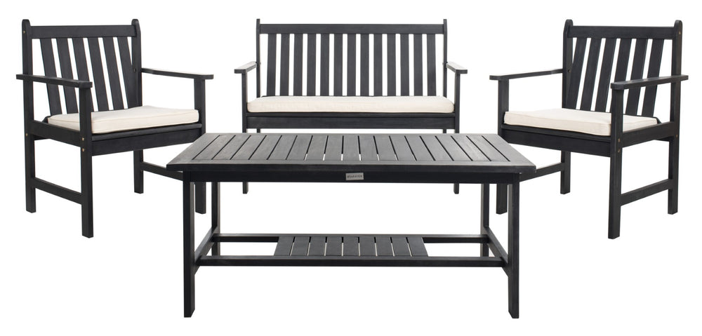 Safavieh BURBANK 4-Piece Outdoor Seating Set with Weather-Resistant Cushions for Stylish Patio Living Black / Beige PAT7006C