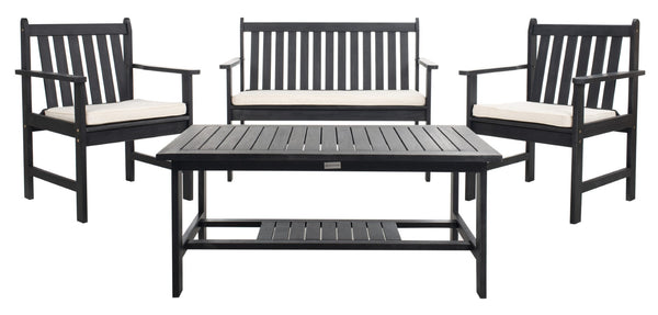 Safavieh BURBANK 4-Piece Outdoor Seating Set with Weather-Resistant Cushions for Stylish Patio Living Black / Beige PAT7006C