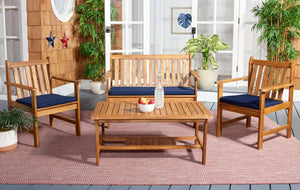 Safavieh BURBANK 4-Piece Outdoor Seating Set with Weather-Resistant Cushions for Stylish Patio Living Natural / Navy PAT7006D