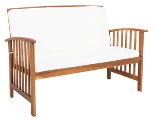 Safavieh ROCKLIN 4-Piece Outdoor Set - Stylish Acacia Wood Frame with Cozy All-Weather Cushions & Pillows Natural / Beige PAT7007A