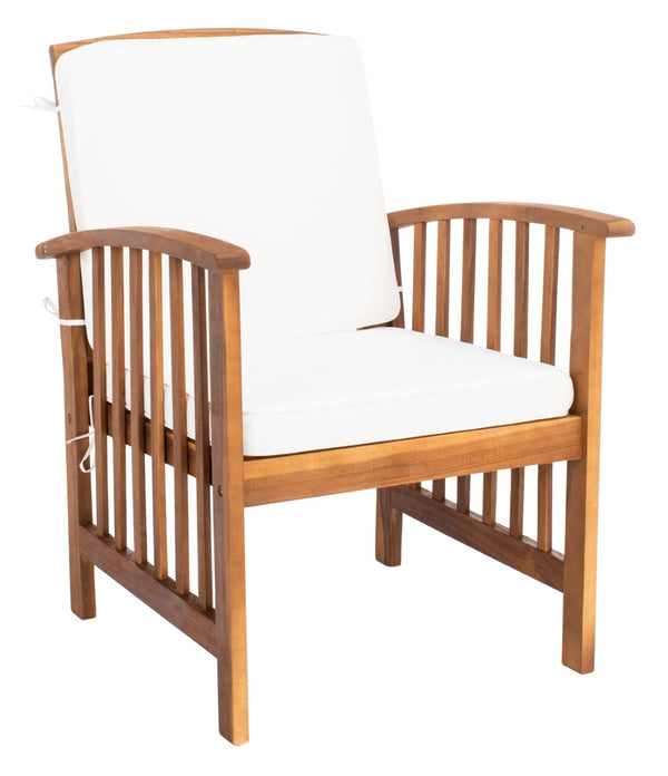 Safavieh ROCKLIN 4-Piece Outdoor Set - Stylish Acacia Wood Frame with Cozy All-Weather Cushions & Pillows Natural / Beige PAT7007A