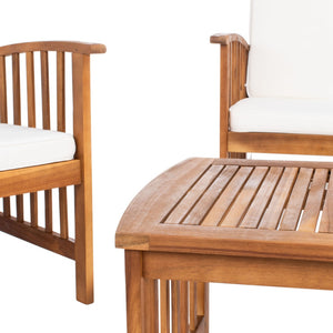 Safavieh ROCKLIN 4-Piece Outdoor Set - Stylish Acacia Wood Frame with Cozy All-Weather Cushions & Pillows Natural / Beige PAT7007A