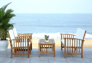 Safavieh ROCKLIN 4-Piece Outdoor Set - Stylish Acacia Wood Frame with Cozy All-Weather Cushions & Pillows Natural / Beige PAT7007A