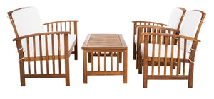 Safavieh ROCKLIN 4-Piece Outdoor Set - Stylish Acacia Wood Frame with Cozy All-Weather Cushions & Pillows Natural / Beige PAT7007A