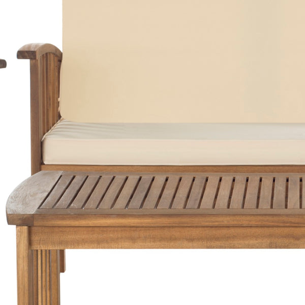 Safavieh ROCKLIN 4-Piece Outdoor Set - Stylish Acacia Wood Frame with Cozy All-Weather Cushions & Pillows Natural / Beige PAT7007A