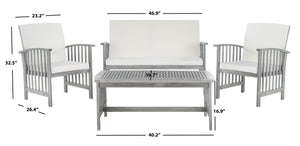 Safavieh ROCKLIN 4-Piece Outdoor Set - Stylish Acacia Wood Frame with Cozy All-Weather Cushions & Pillows Grey / Beige PAT7007B