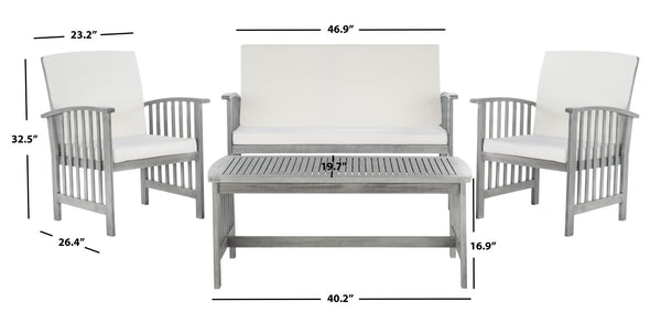 Safavieh ROCKLIN 4-Piece Outdoor Set - Stylish Acacia Wood Frame with Cozy All-Weather Cushions & Pillows Grey / Beige PAT7007B