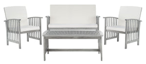 Safavieh ROCKLIN 4-Piece Outdoor Set - Stylish Acacia Wood Frame with Cozy All-Weather Cushions & Pillows Grey / Beige PAT7007B