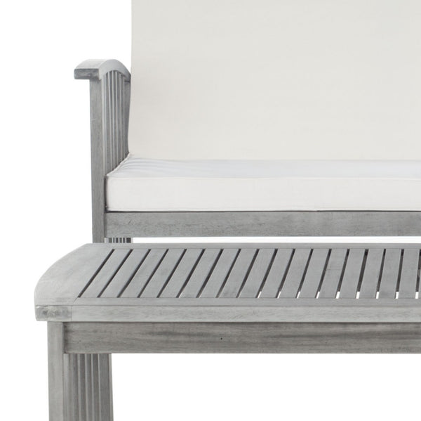 Safavieh ROCKLIN 4-Piece Outdoor Set - Stylish Acacia Wood Frame with Cozy All-Weather Cushions & Pillows Grey / Beige PAT7007B