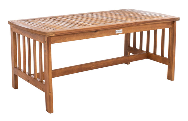 Safavieh ROCKLIN 4-Piece Outdoor Set - Stylish Acacia Wood Frame with Cozy All-Weather Cushions & Pillows Natural / Nvy+Solid Plw PAT7007C