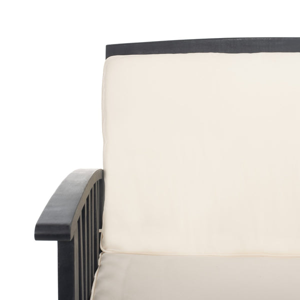 Safavieh ROCKLIN 4-Piece Outdoor Set - Stylish Acacia Wood Frame with Cozy All-Weather Cushions & Pillows Black / Beige PAT7007E