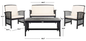 Safavieh ROCKLIN 4-Piece Outdoor Set - Stylish Acacia Wood Frame with Cozy All-Weather Cushions & Pillows Black / Beige PAT7007E