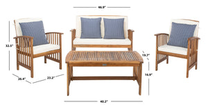 Safavieh ROCKLIN 4-Piece Outdoor Set - Stylish Acacia Wood Frame with Cozy All-Weather Cushions & Pillows Natural / Bge + Thn Stp P PAT7007F