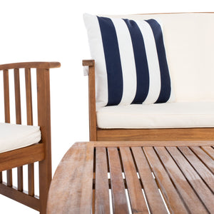 Safavieh ROCKLIN 4-Piece Outdoor Set - Stylish Acacia Wood Frame with Cozy All-Weather Cushions & Pillows Natural / Bge + Thk Stp P PAT7007G