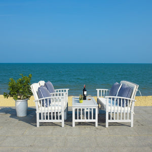 Safavieh ROCKLIN 4-Piece Outdoor Set - Stylish Acacia Wood Frame with Cozy All-Weather Cushions & Pillows Grey / Bge + Thn Stp P PAT7007H