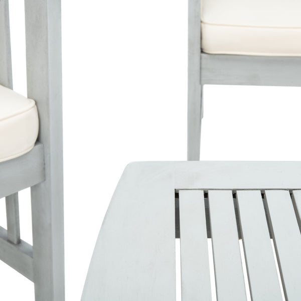 Safavieh ROCKLIN 4-Piece Outdoor Set - Stylish Acacia Wood Frame with Cozy All-Weather Cushions & Pillows Grey / Bge + Thn Stp P PAT7007H