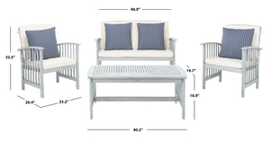 Safavieh ROCKLIN 4-Piece Outdoor Set - Stylish Acacia Wood Frame with Cozy All-Weather Cushions & Pillows Grey / Bge + Thn Stp P PAT7007H