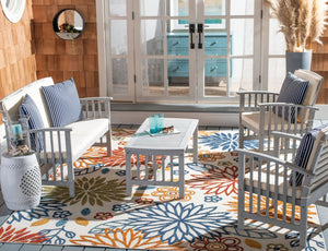 Safavieh ROCKLIN 4-Piece Outdoor Set - Stylish Acacia Wood Frame with Cozy All-Weather Cushions & Pillows Grey / Bge + Thn Stp P PAT7007H