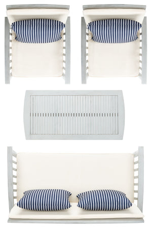 Safavieh ROCKLIN 4-Piece Outdoor Set - Stylish Acacia Wood Frame with Cozy All-Weather Cushions & Pillows Grey / Bge + Thn Stp P PAT7007H