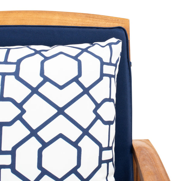 Safavieh ROCKLIN 4-Piece Outdoor Set - Stylish Acacia Wood Frame with Cozy All-Weather Cushions & Pillows Natural / Nvy + Trellis P PAT7007J