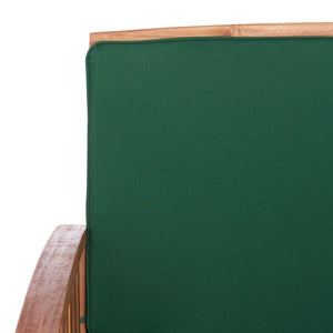 Safavieh ROCKLIN 4-Piece Outdoor Set - Stylish Acacia Wood Frame with Cozy All-Weather Cushions & Pillows Natural / Green PAT7007N