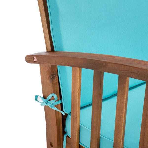 Safavieh ROCKLIN 4-Piece Outdoor Set - Stylish Acacia Wood Frame with Cozy All-Weather Cushions & Pillows Natural / Aqua PAT7007Q