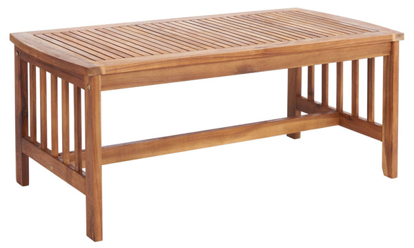 Safavieh ROCKLIN 4-Piece Outdoor Set - Stylish Acacia Wood Frame with Cozy All-Weather Cushions & Pillows Natural / Red PAT7007R