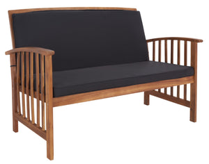 Safavieh ROCKLIN 4-Piece Outdoor Set - Stylish Acacia Wood Frame with Cozy All-Weather Cushions & Pillows Natural / Black PAT7007X