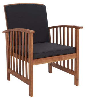 Safavieh ROCKLIN 4-Piece Outdoor Set - Stylish Acacia Wood Frame with Cozy All-Weather Cushions & Pillows Natural / Black PAT7007X