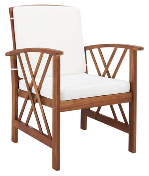 Safavieh FONTANA 4-Piece Outdoor Set - Stylish Acacia Wood Furniture with All-Weather Comfort & Chic Design Natural / Beige PAT7008A