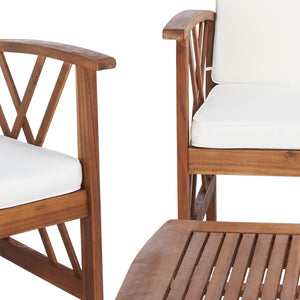 Safavieh FONTANA 4-Piece Outdoor Set - Stylish Acacia Wood Furniture with All-Weather Comfort & Chic Design Natural / Beige PAT7008A