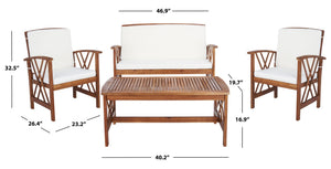 Safavieh FONTANA 4-Piece Outdoor Set - Stylish Acacia Wood Furniture with All-Weather Comfort & Chic Design Natural / Beige PAT7008A