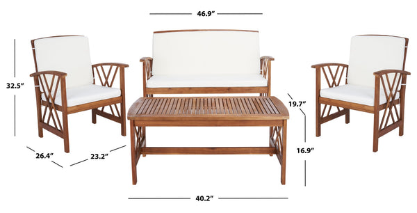Safavieh FONTANA 4-Piece Outdoor Set - Stylish Acacia Wood Furniture with All-Weather Comfort & Chic Design Natural / Beige PAT7008A