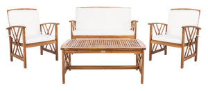 Safavieh FONTANA 4-Piece Outdoor Set - Stylish Acacia Wood Furniture with All-Weather Comfort & Chic Design Natural / Beige PAT7008A