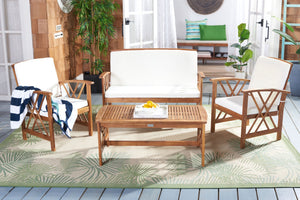 Safavieh FONTANA 4-Piece Outdoor Set - Stylish Acacia Wood Furniture with All-Weather Comfort & Chic Design Natural / Beige PAT7008A