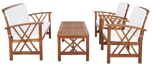 Safavieh FONTANA 4-Piece Outdoor Set - Stylish Acacia Wood Furniture with All-Weather Comfort & Chic Design Natural / Beige PAT7008A